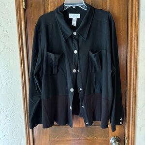Liz Claiborne Black Mixed-Media Button-Front Blouse